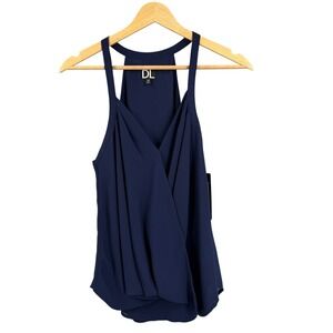 Daily Look Blouse Navy Sleeveless‎ Draped Lightweight Chiffon Size Medium New